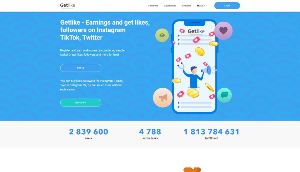 Getlike - Earnings and get likes, followers on Instagram TikTok, Twitter